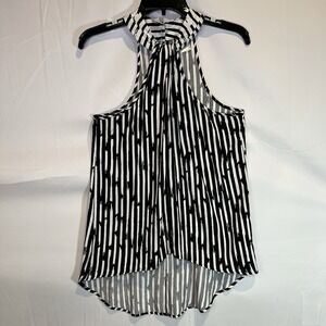 Venus Women's Black White Printed Twist High Neck Tank Size 4 Casual Long Back